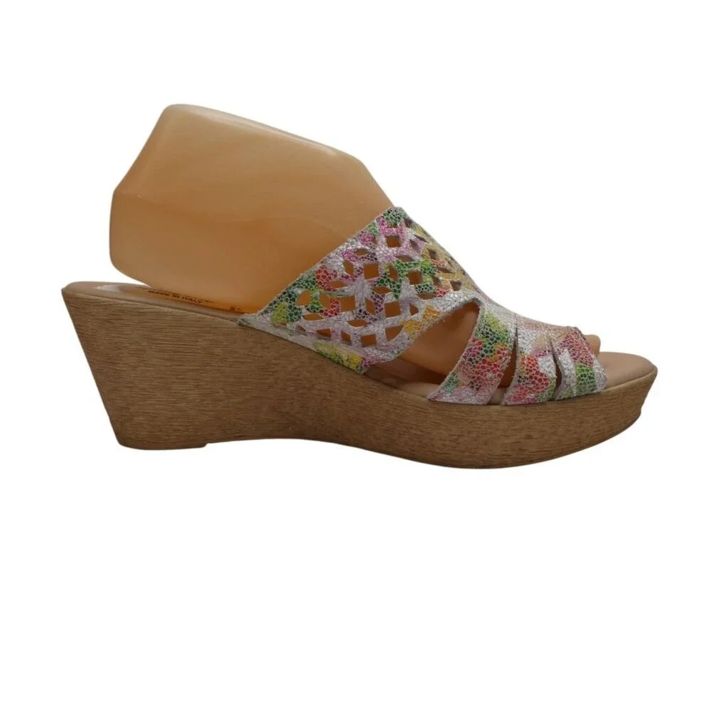 Spring Step Viniko Wedge Sandals Women 41 Multicolor Floral Laser Cut Leather